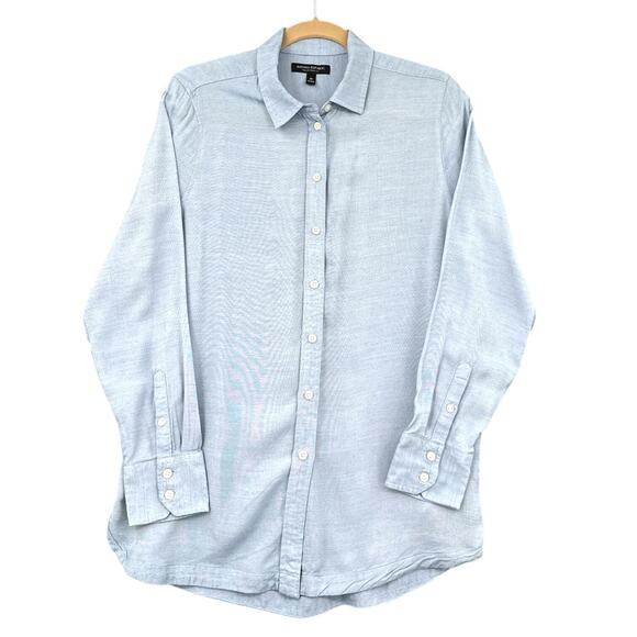 Banana Republic Parker Tunic Fit Blue Button Down Long Sleeve Shirt Women Medium - Picture 1 of 6